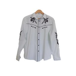 Coofandy mens button front shirt embroidered western cowboy size Large